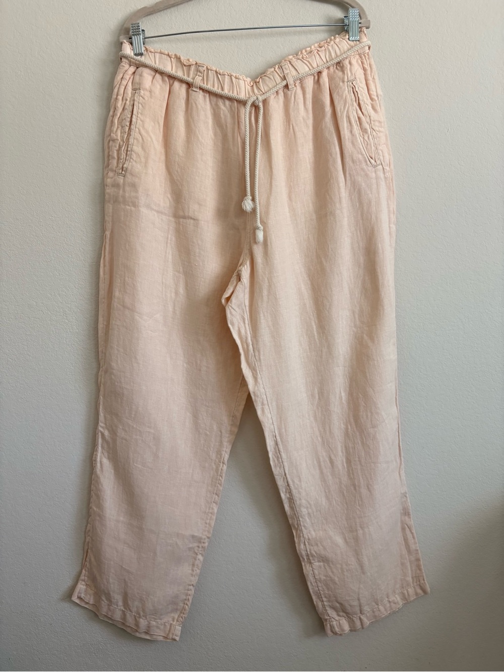 C&C California Cream Linen Pants with drawstring belt size L